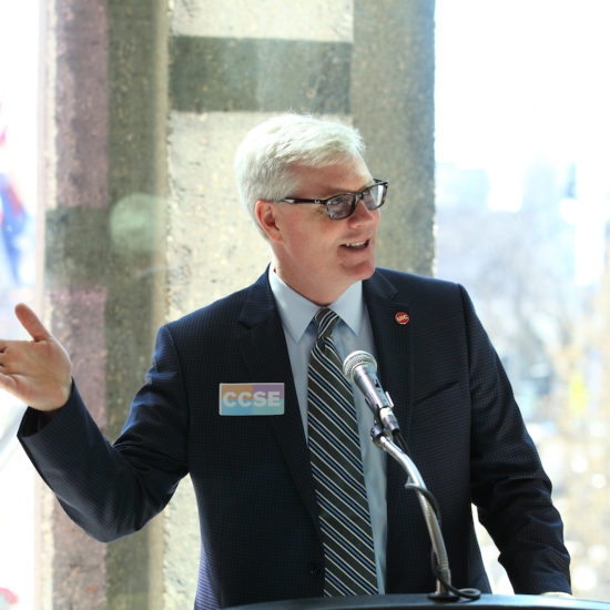 Co-chair of the CCSE speaks at the UIC Climate Commitment official announcement event April 2016