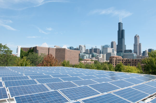 solar panels on the roof of Lincoln Hall Photo: Joshua Clark