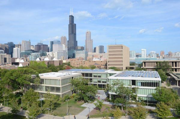 View of teh UIC GoLD complex of Lincoln, Douglas, and Grant Halls