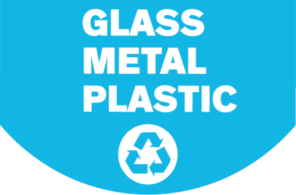 Glass Metal Plastic recycling sign
