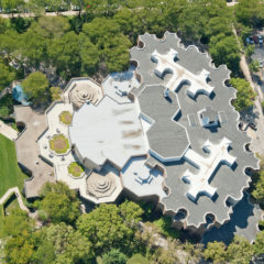 aerial view of the geometrically design Behavioral Science Building