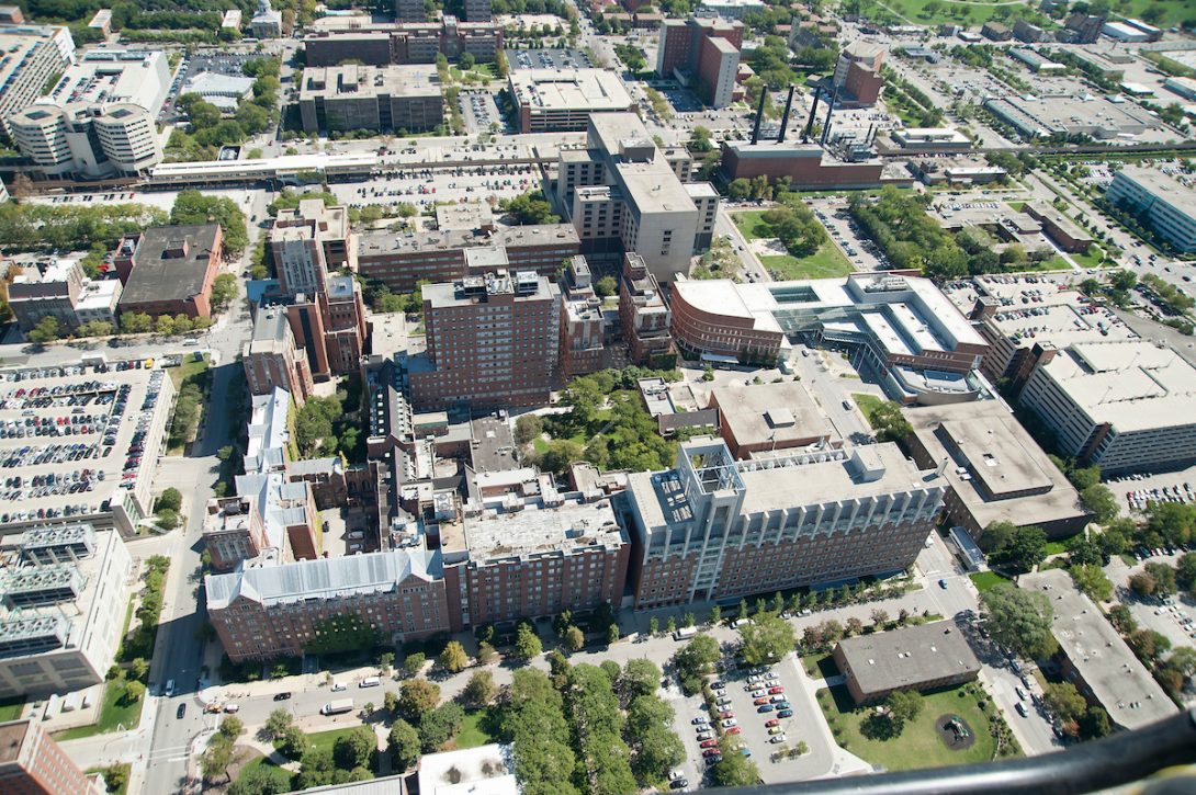 aerial view of UIC's medical campus