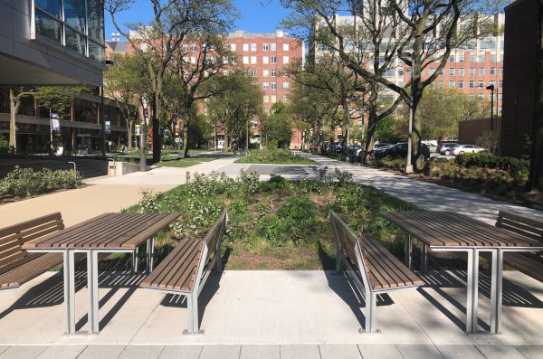 benches and tables invite vistors to sit and enjoy the outdoors